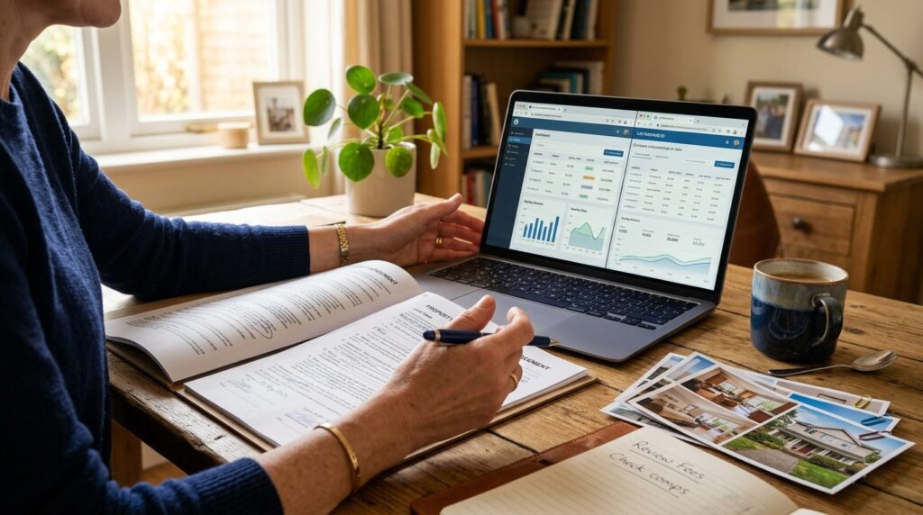 Close-up of a homeowners hands reviewing contract documents